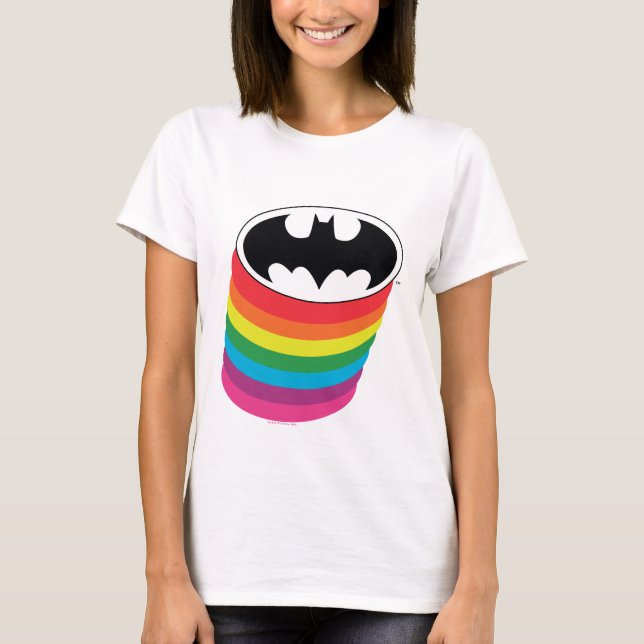 Batman Layered Rainbow Logotyp T Shirt (Framsida)