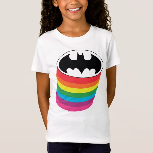 Batman Layered Rainbow Logotyp T Shirt (Framsida)