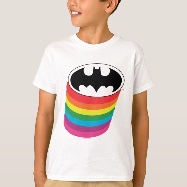 Batman Layered Rainbow Logotyp T Shirt (Framsida)