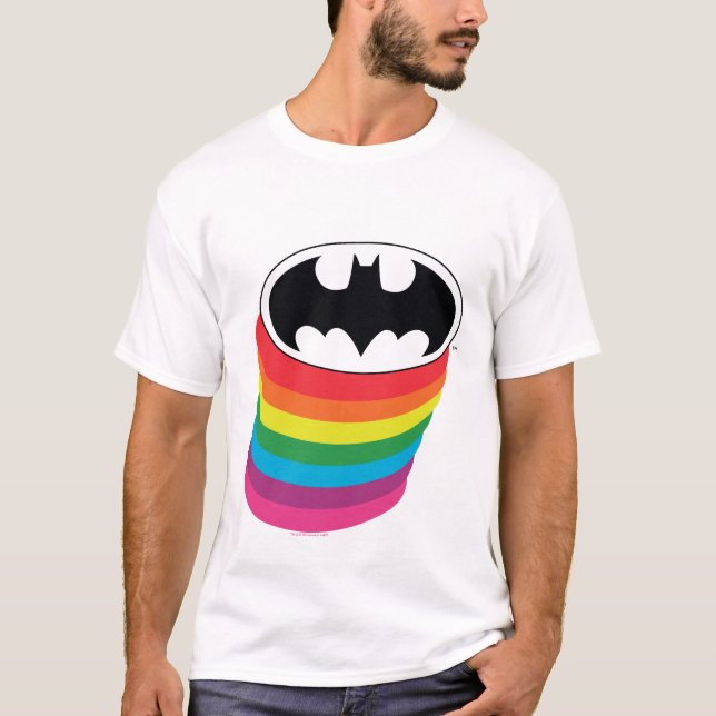 Batman Layered Rainbow Logotyp T Shirt (Framsida)