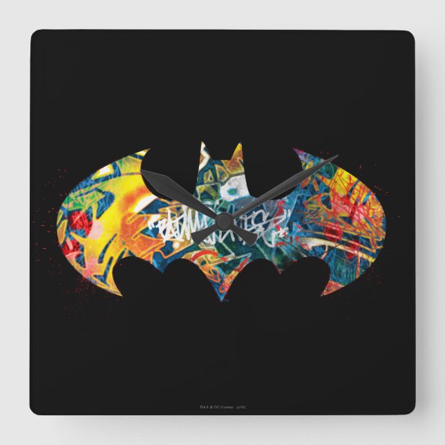 Batman Logotyp Neon/80 s Graffiti Fyrkantig Klocka (Framsida)