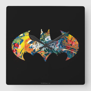 Batman Logotyp Neon/80 s Graffiti Fyrkantig Klocka