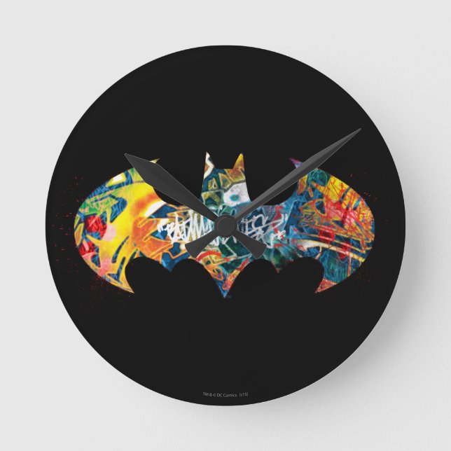 Batman Logotyp Neon/80 s Graffiti Rund Klocka (Framsida)