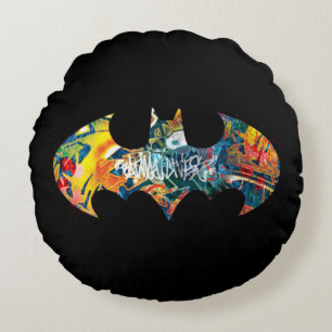 Batman Logotyp Neon/80 s Graffiti Rund Kudde
