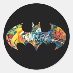 Batman Logotyp Neon/80 s Graffiti Runt Klistermärke