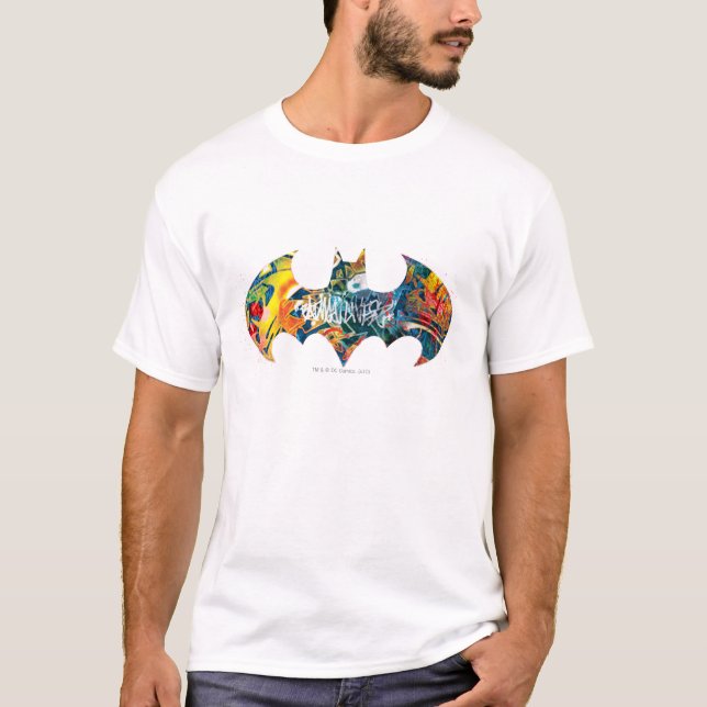Batman Logotyp Neon/80 s Graffiti Tee Shirt (Framsida)