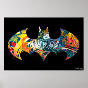 Batman-logotyp Neon 80-tals graffiti Poster