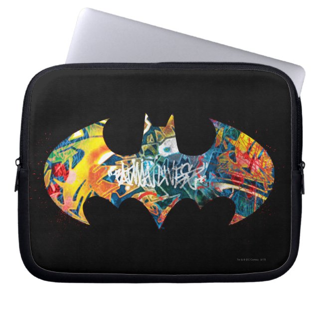 Batman Logotyp Neon 80's Graffiti Laptop Sleeve (Framsidan)