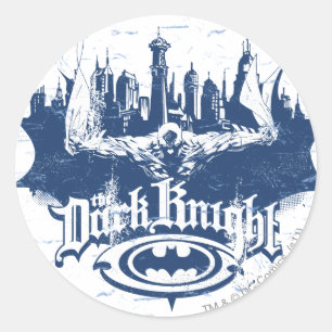 Batman Mörk Knight Blått Logotyp i Cityscape Runt Klistermärke
