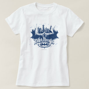 Batman Mörk Knight Blått Logotyp i Cityscape Tee Shirt