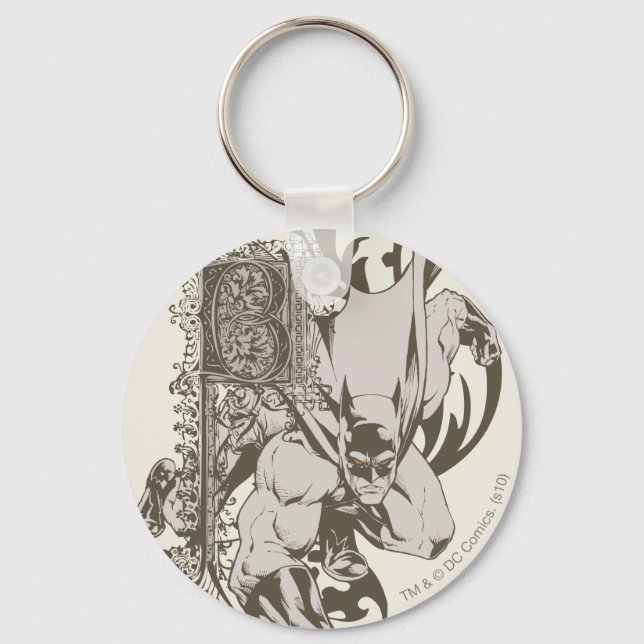 Batman och Decorated Brev B Nyckelring (Framsida)