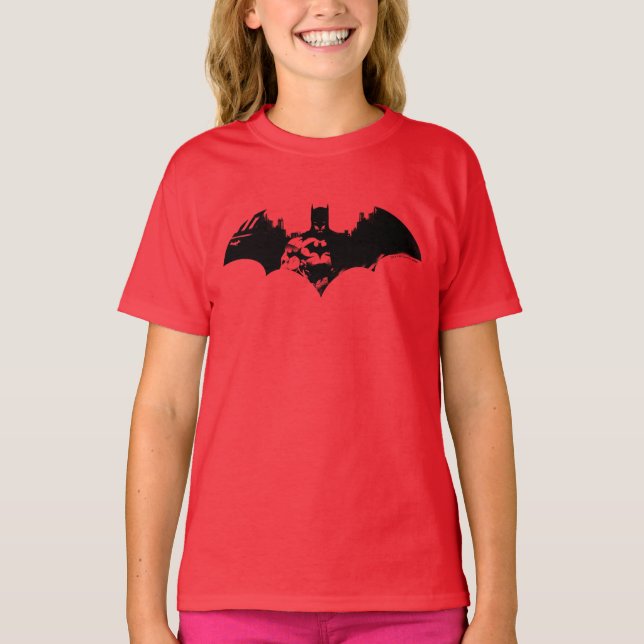 Batman och Gotham Silhouette Fladdermus Logotyp T Shirt (Framsida)