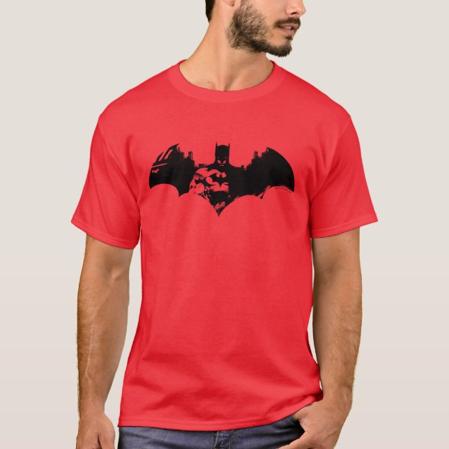 Batman och Gotham Silhouette Fladdermus Logotyp T Shirt (Framsida)