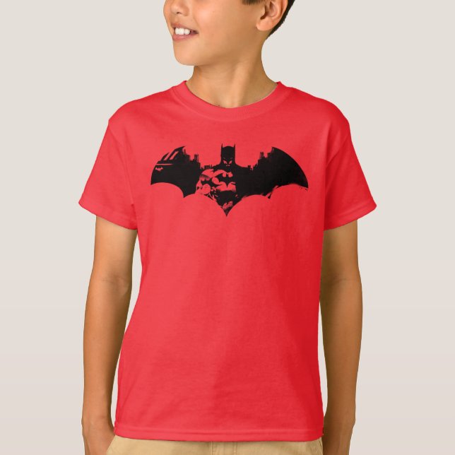 Batman och Gotham Silhouette Fladdermus Logotyp T Shirt (Framsida)