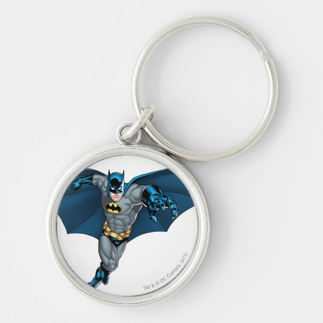 Batman och Joker med kort Rund Silverfärgad Nyckelring (Framsidan)