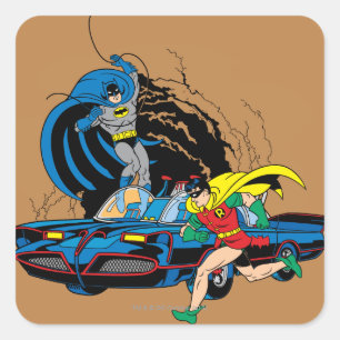 Batman och Robin i Batcave Fyrkantigt Klistermärke
