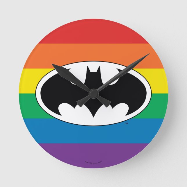 Batman Rainbow Logotyp Rund Klocka (Framsida)