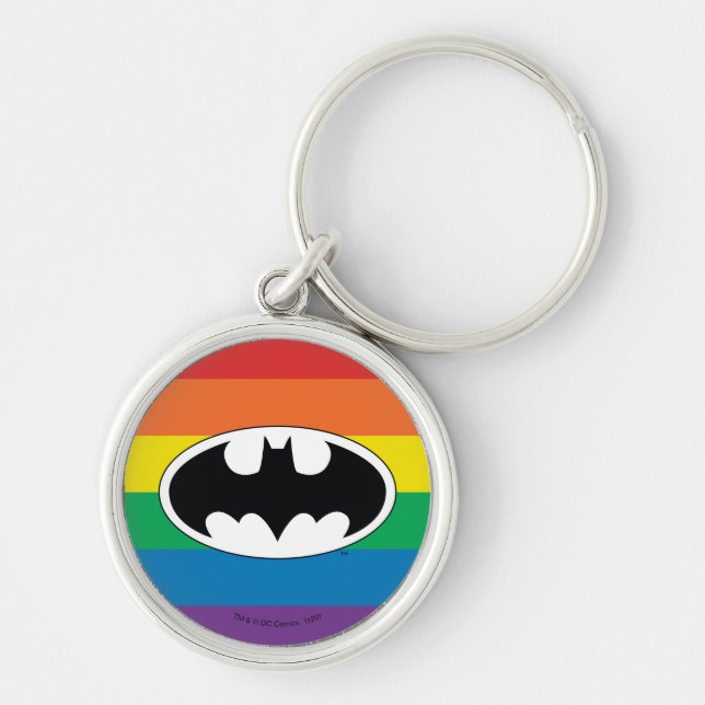Batman Rainbow Logotyp Rund Silverfärgad Nyckelring (Framsidan)