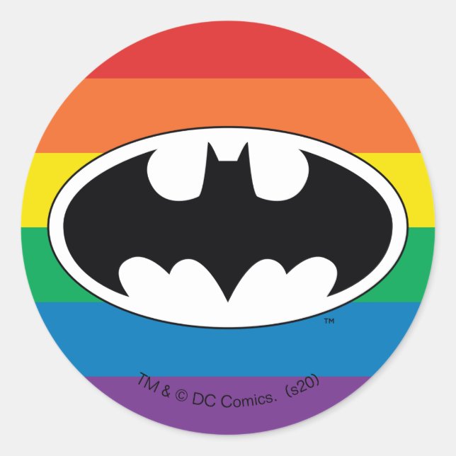 Batman Rainbow Logotyp Runt Klistermärke (Framsida)
