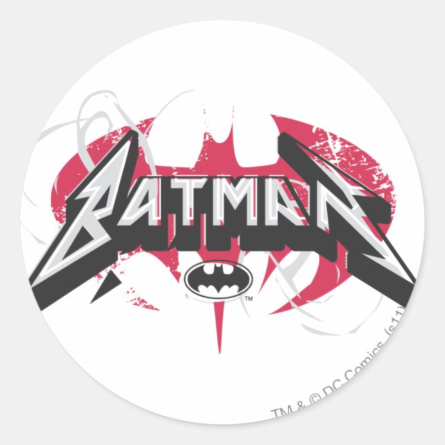 Batman | Röd och svart Logotyp Runt Klistermärke (Framsida)