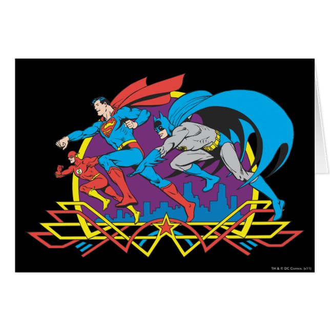 Batman + Superman + Flash Hälsningskort (Framsidan Horizontal)