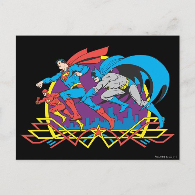 Batman + Superman + Flash Vykort (Framsida)