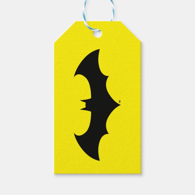 Batman Symbol | Enkel Fladdermus Silhouette-Logoty Presentetikett (Framsidan)
