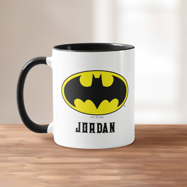 Batman Symbol | Fladdermus Oval Logotyp | Lägg til Mugg (Mug on table)