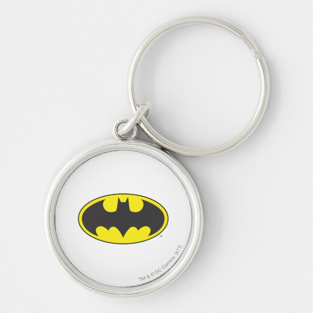 Batman Symbol | Fladdermus Oval Logotyp Rund Silverfärgad Nyckelring (Framsidan)
