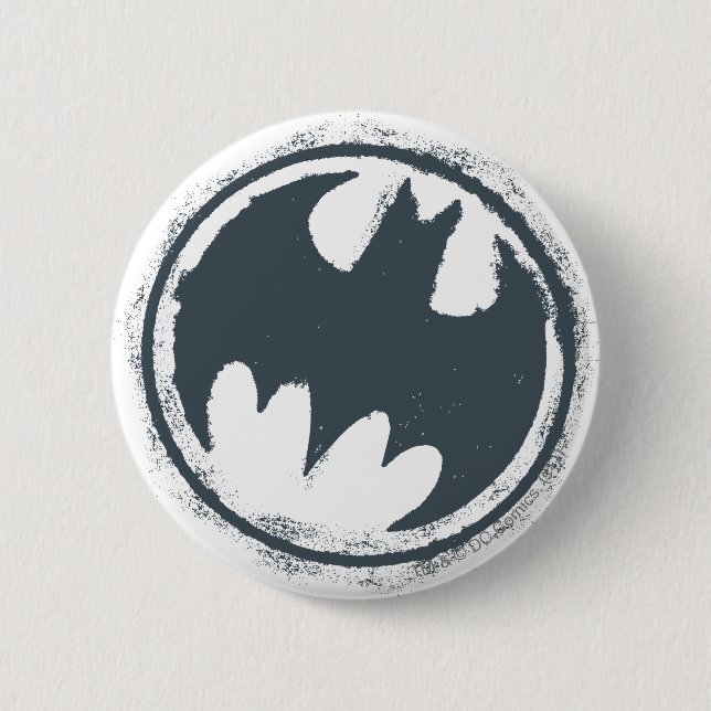 Batman Symbol | Grått Grunge-Logotyp Knapp (Framsida)