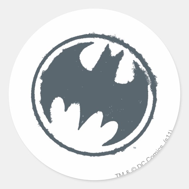 Batman Symbol | Grått Grunge Logotyp Runt Klistermärke (Framsida)