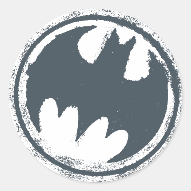 Batman Symbol | Grått Grunge-Logotyp Runt Klistermärke (Framsida)