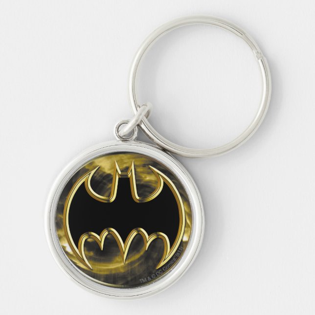 Batman Symbol | GULD LOGOTYP Rund Silverfärgad Nyckelring (Framsidan)