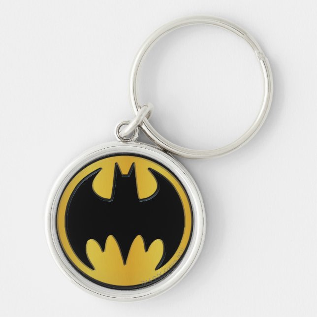 Batman Symbol | Klassisk rundad Logotyp Rund Silverfärgad Nyckelring (Framsidan)