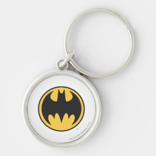 Batman Symbol Logotyp för Gult av Mörk Circle Rund Silverfärgad Nyckelring