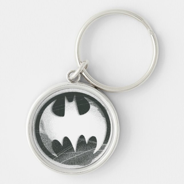 Batman Symbol | Logotyp för sprejsymbol Rund Silverfärgad Nyckelring (Framsidan)