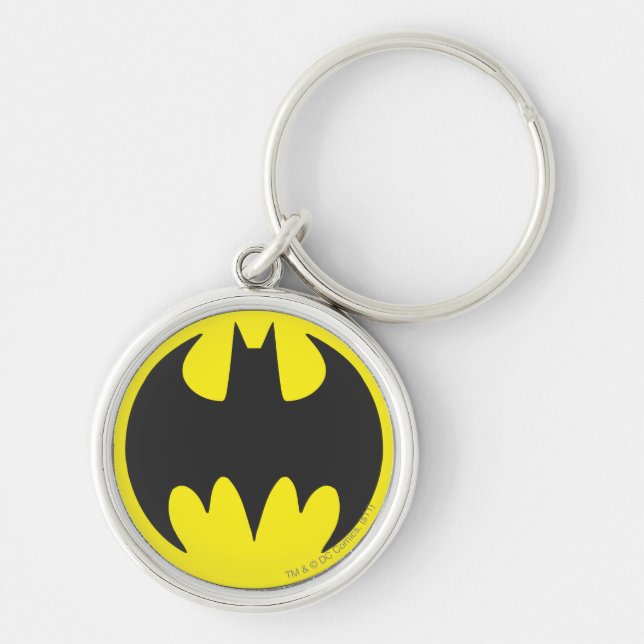 Batman Symbol | Logotyp i Fladdermus-cirkeln Rund Silverfärgad Nyckelring (Framsidan)