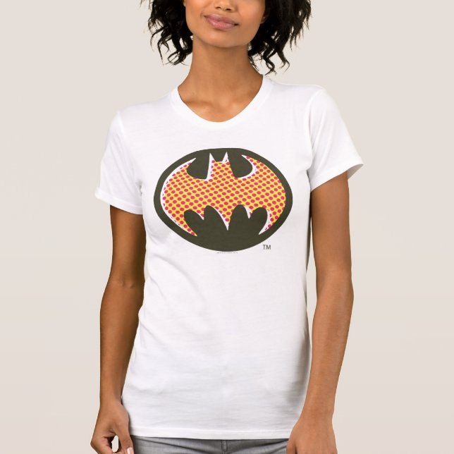 Batman Symbol | Rött halvtonsraster Logotyp T-shirt (Framsida)