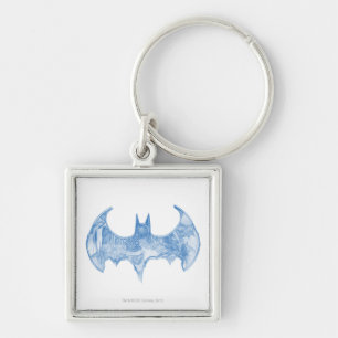 Batman Symbol Skischbook Light Blue Logotyp Fyrkantig Silverfärgad Nyckelring