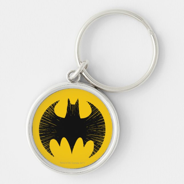 Batman Symbol | Strömma Logotyp Rund Silverfärgad Nyckelring (Framsidan)