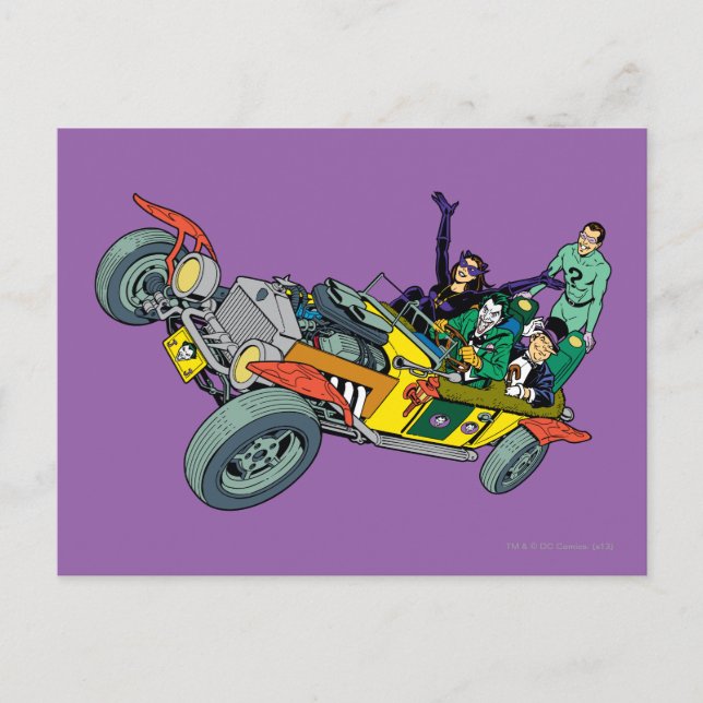 Batman Villains in Jokermobile Vykort (Framsida)