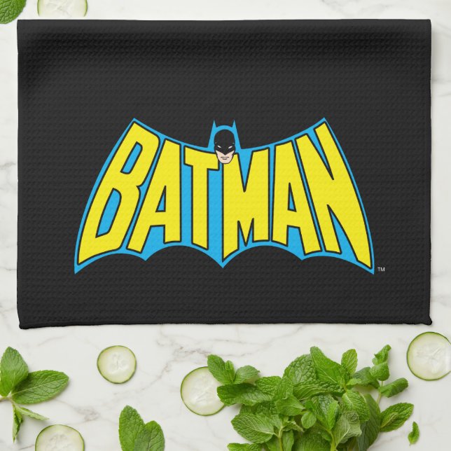 Batman | Vintage Gult blå Logotyp Kökshandduk (Vikta)