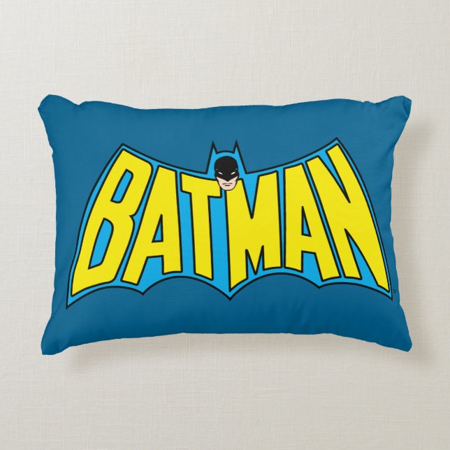 Batman | Vintage Gult blå Logotyp Prydnadskudde (Framsidan)