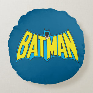 Batman   Vintage Gult blå Logotyp Rund Kudde
