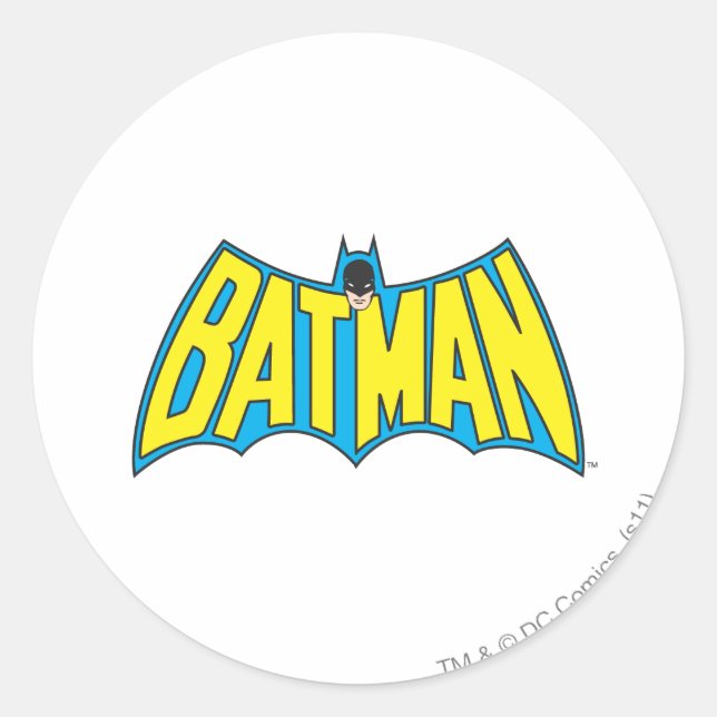 Batman | Vintage Gult blå Logotyp Runt Klistermärke (Framsida)