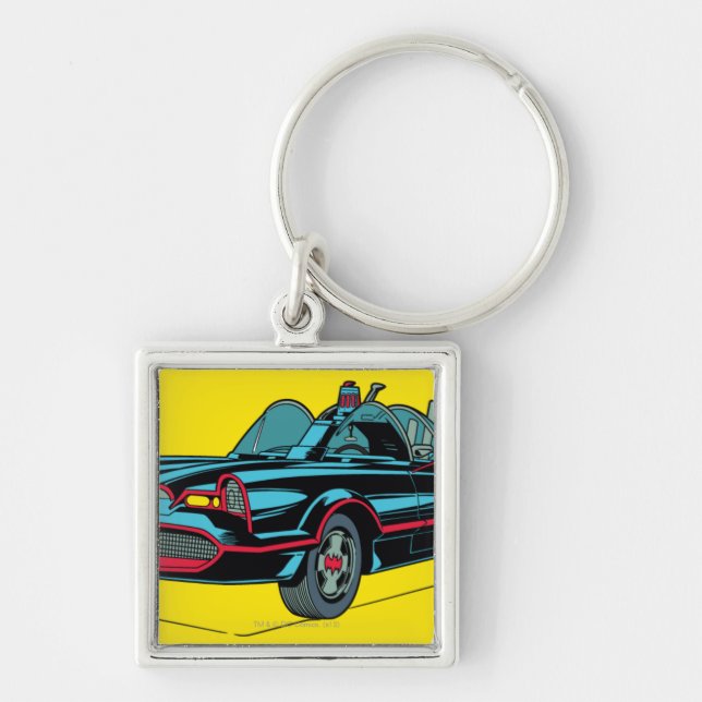 BatMobile Fyrkantig Silverfärgad Nyckelring (Framsidan)