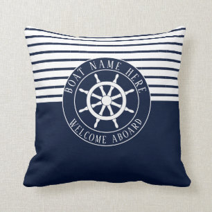 Båtnamn Navy Blue Marin Fartyg Ratt Jakt Kudde