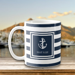 Båtnamn Navyblå rand sjöankare Kaffemugg