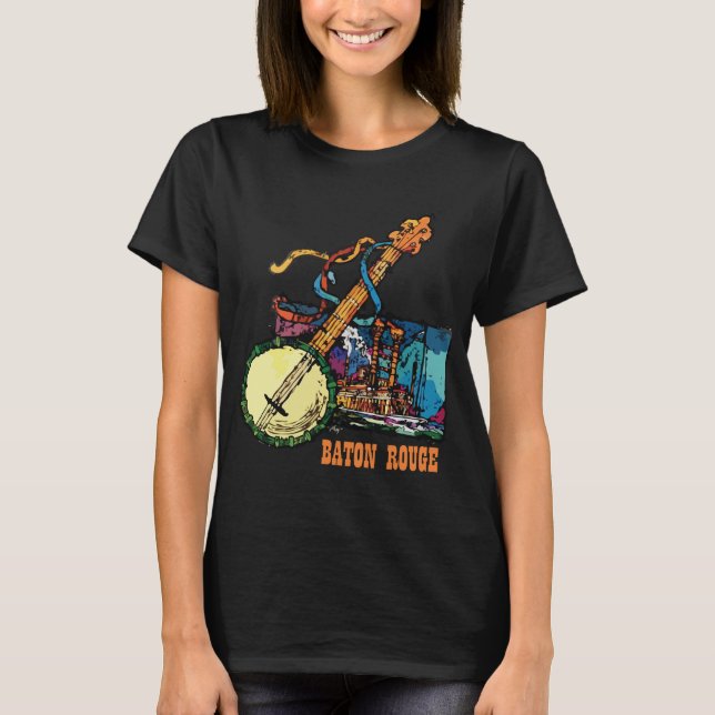 Baton Rouge Banjo Jazz Natt Retro Resa T Shirt (Framsida)