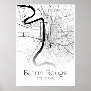 Baton Rouge Karta - Louisiana - City Karta Poster